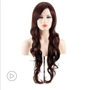 NEW in box light brown long curly wig with bangs